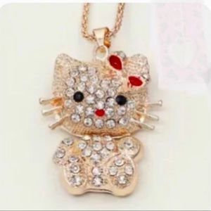 🌺Betsey Johnson Cute Kitty 27” Long Pendant Necklace Clear Crystals/Gold~NWT